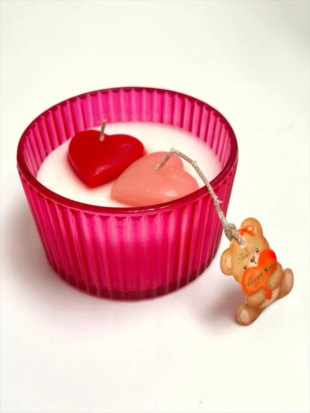 Coquette Heart Candle Pink Glass Jar Teddy Bear Charm NWT